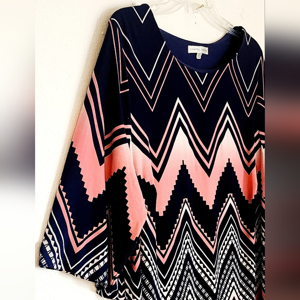 Sandra Darren Women's Shift Dress Pink Blue White Pullover 3/4 Sleeve Sz 18W - Picture 2 of 10